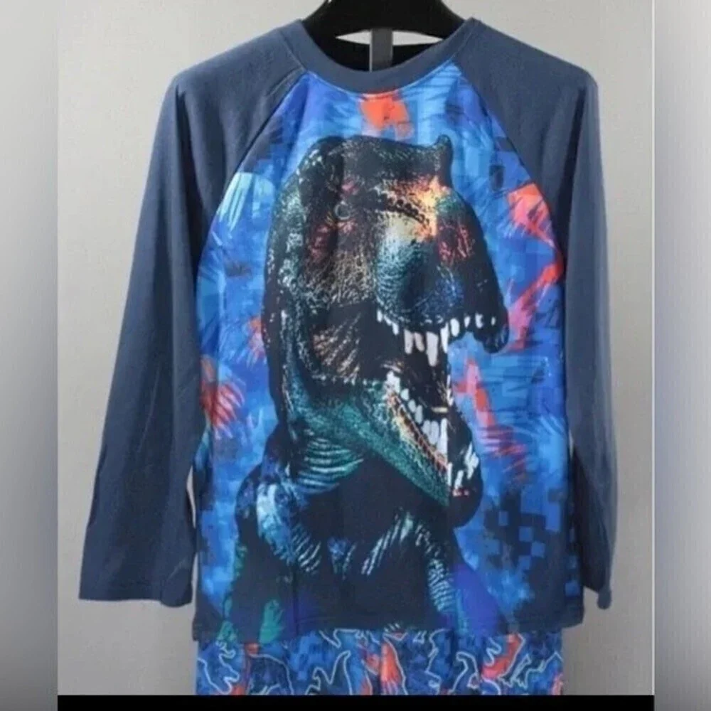 Boys Dino Shark Pajamas Size 14 (XL/TG).